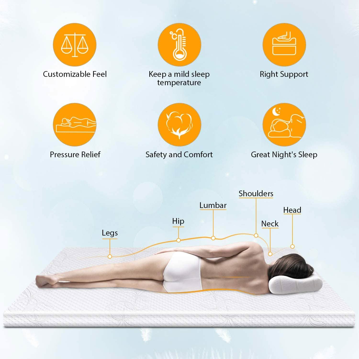LSOFT Mattress Pad Gel Infused Memory Foam Mattress Topper 4 Corner Elastic Anchor Band Washable Bed Cover DailySale