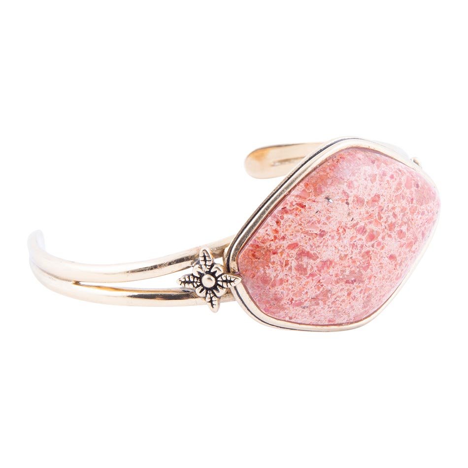 Lucent Orange Sponge Coral Cuff  Golden Bracelet Barse Jewelry