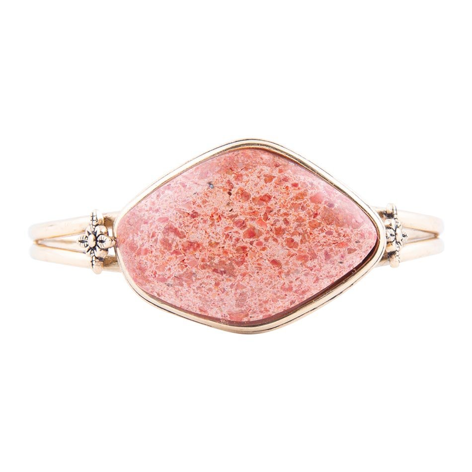 Lucent Orange Sponge Coral Cuff  Golden Bracelet Barse Jewelry