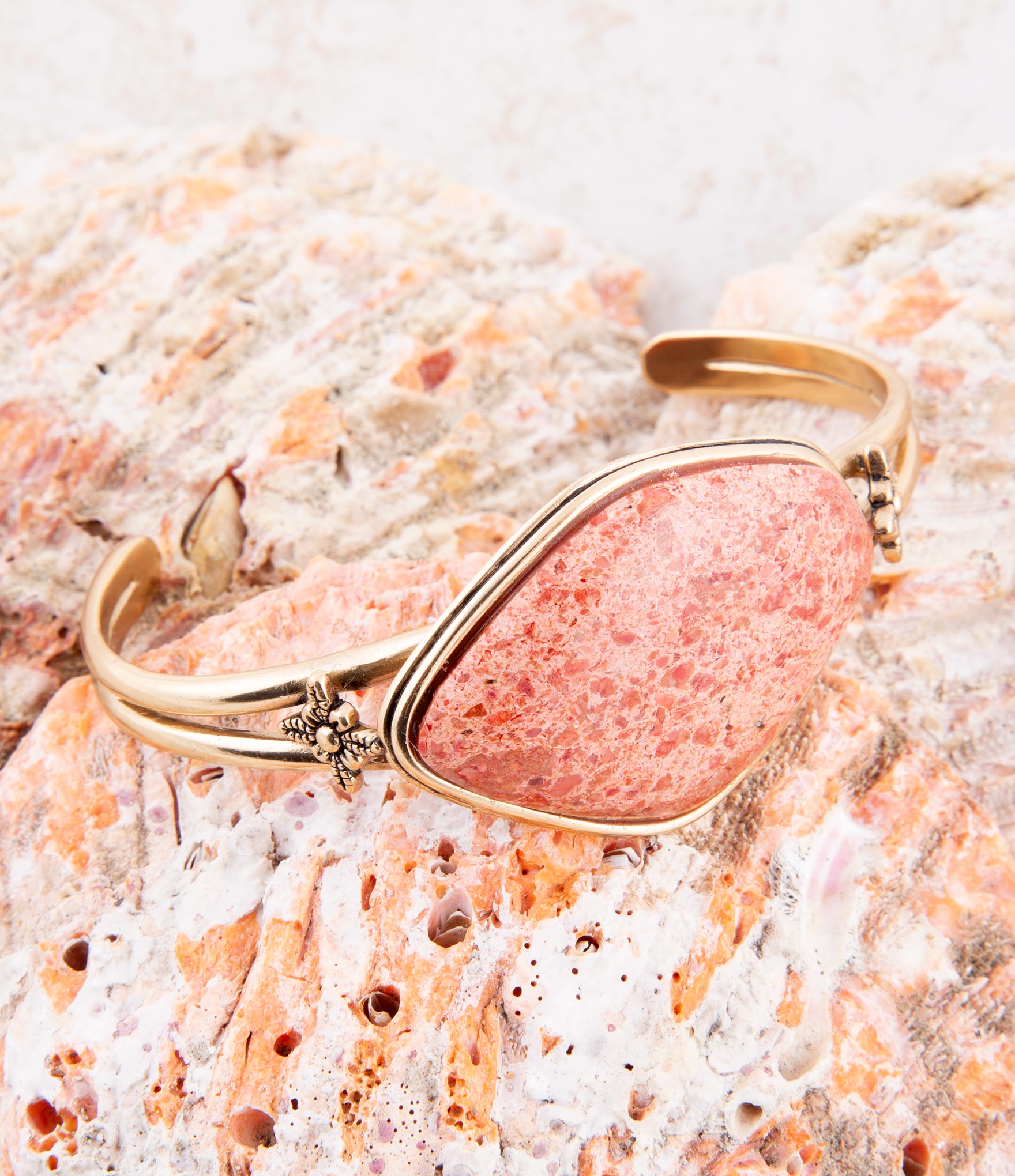 Lucent Orange Sponge Coral Cuff  Golden Bracelet Barse Jewelry