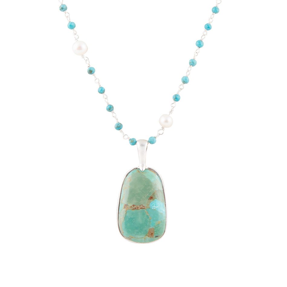 Madeleine Blue Turquoise and Sterling Silver Drop Pendant Necklace Barse Jewelry
