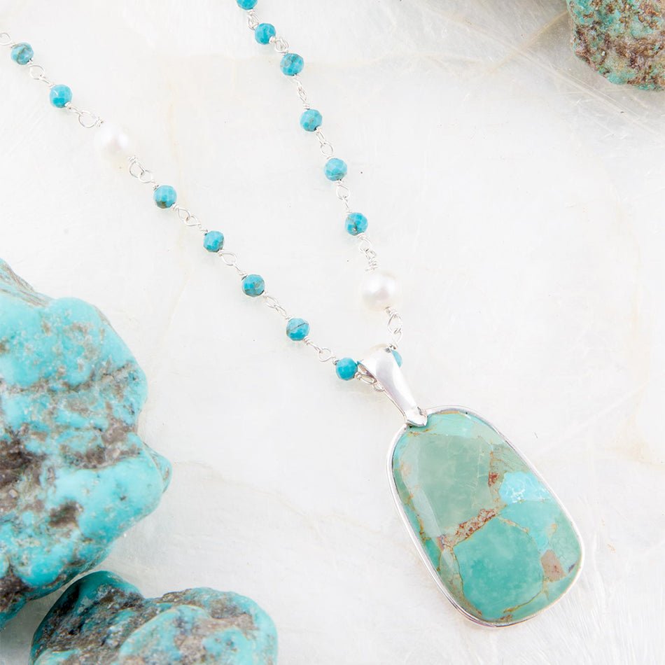 Madeleine Blue Turquoise and Sterling Silver Drop Pendant Necklace Barse Jewelry