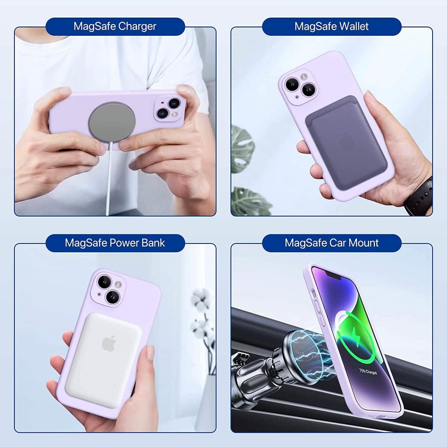 Magnetic MagSafe Case for iPhone 14 Plus with Glass Screen Protector, Silicone Case 6.7 inch DailySale