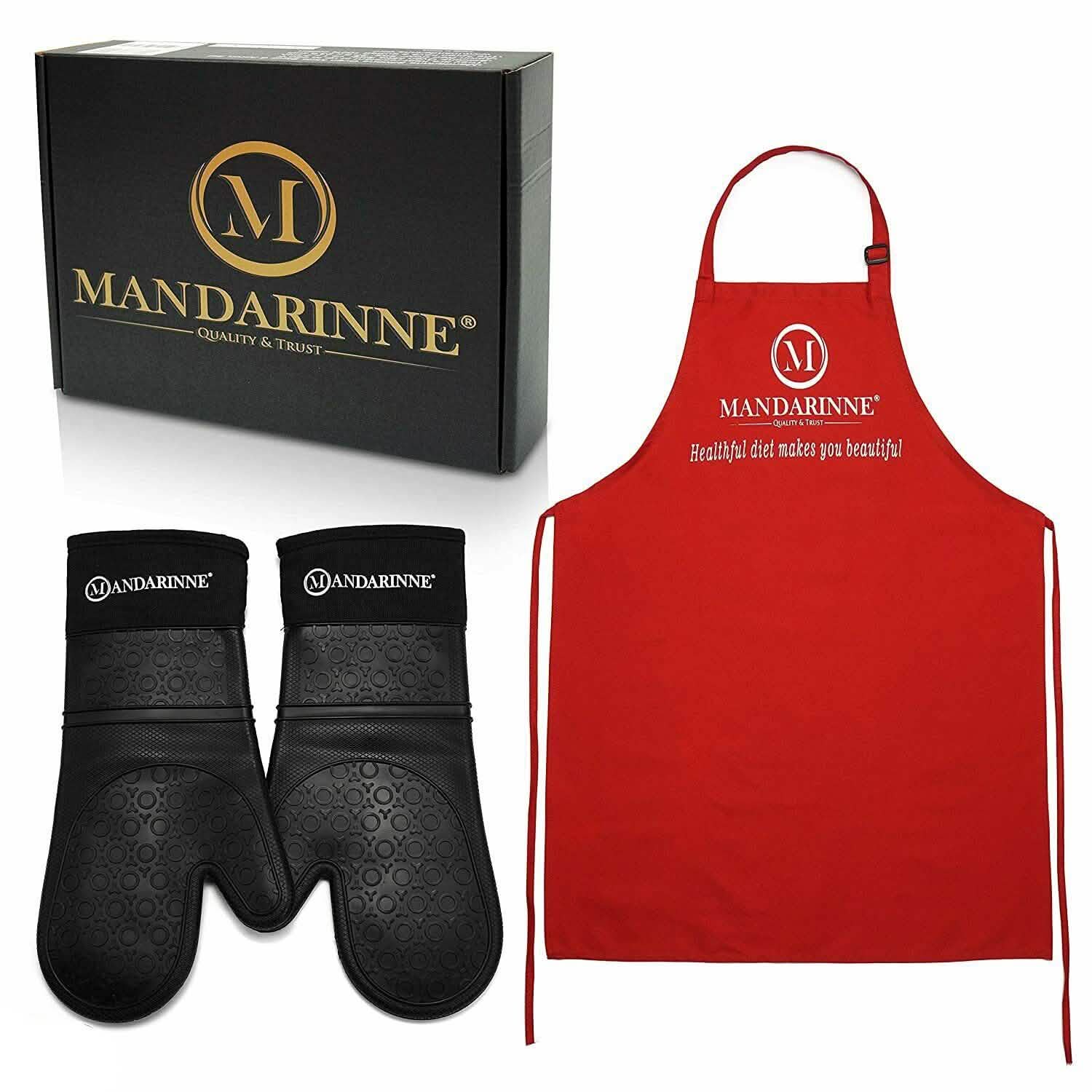 Mandarinne Silicone Oven Mitts and Apron Set DailySale
