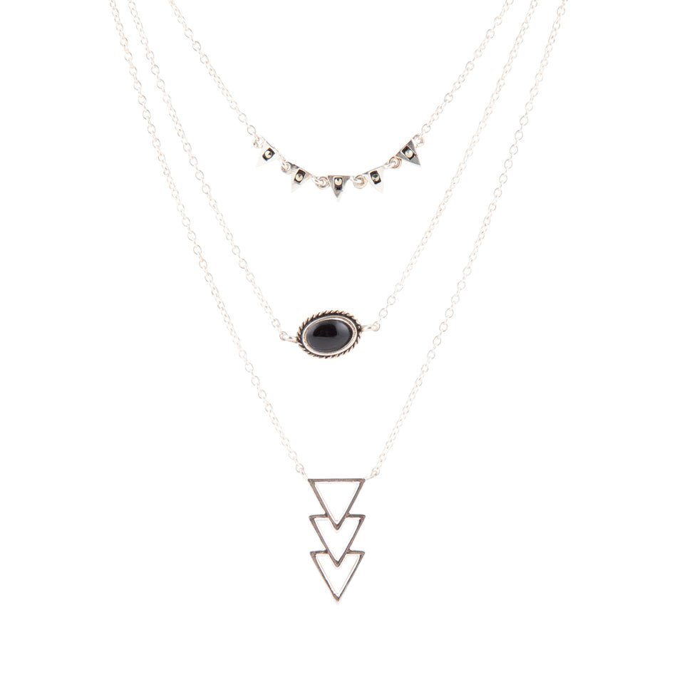 Marcasite and Onyx Sterling Silver Layered Necklace Barse Jewelry