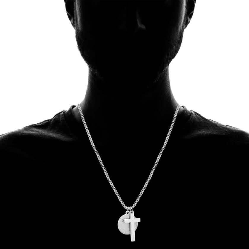 Men Stainless Steel Saint Benedict and Cross Charm with Prayer Gift Box DailySale