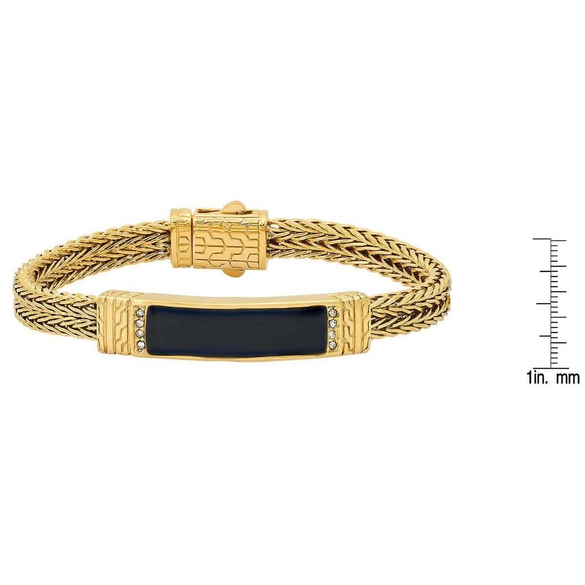Men's 18K Gold Plated Stainless Steel and Simulated Black Onyx ID Bracelet DailySale