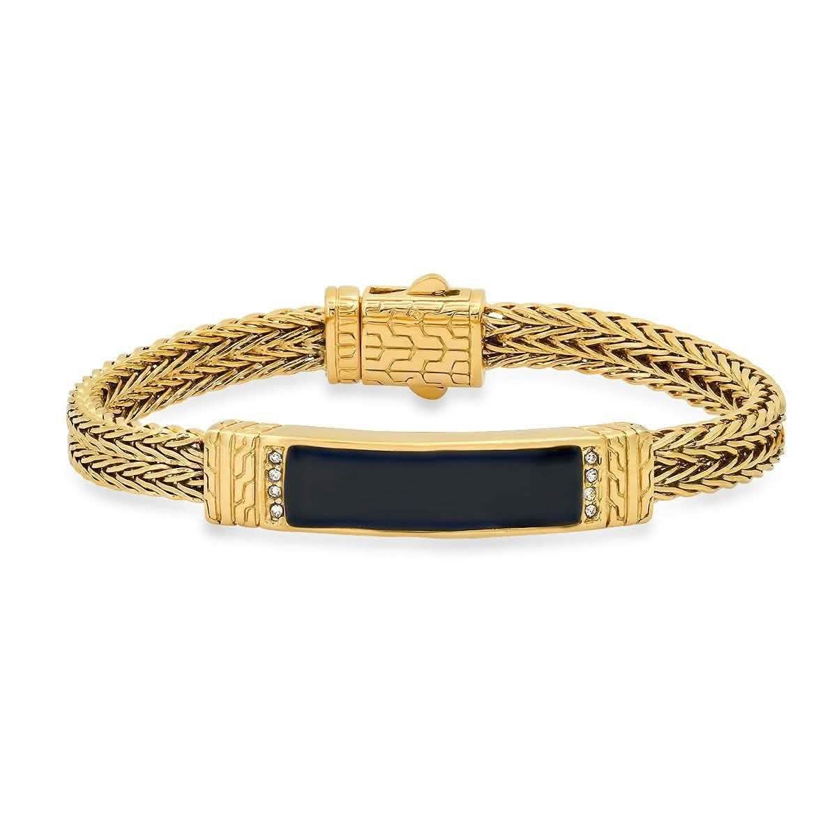 Men's 18K Gold Plated Stainless Steel and Simulated Black Onyx ID Bracelet DailySale