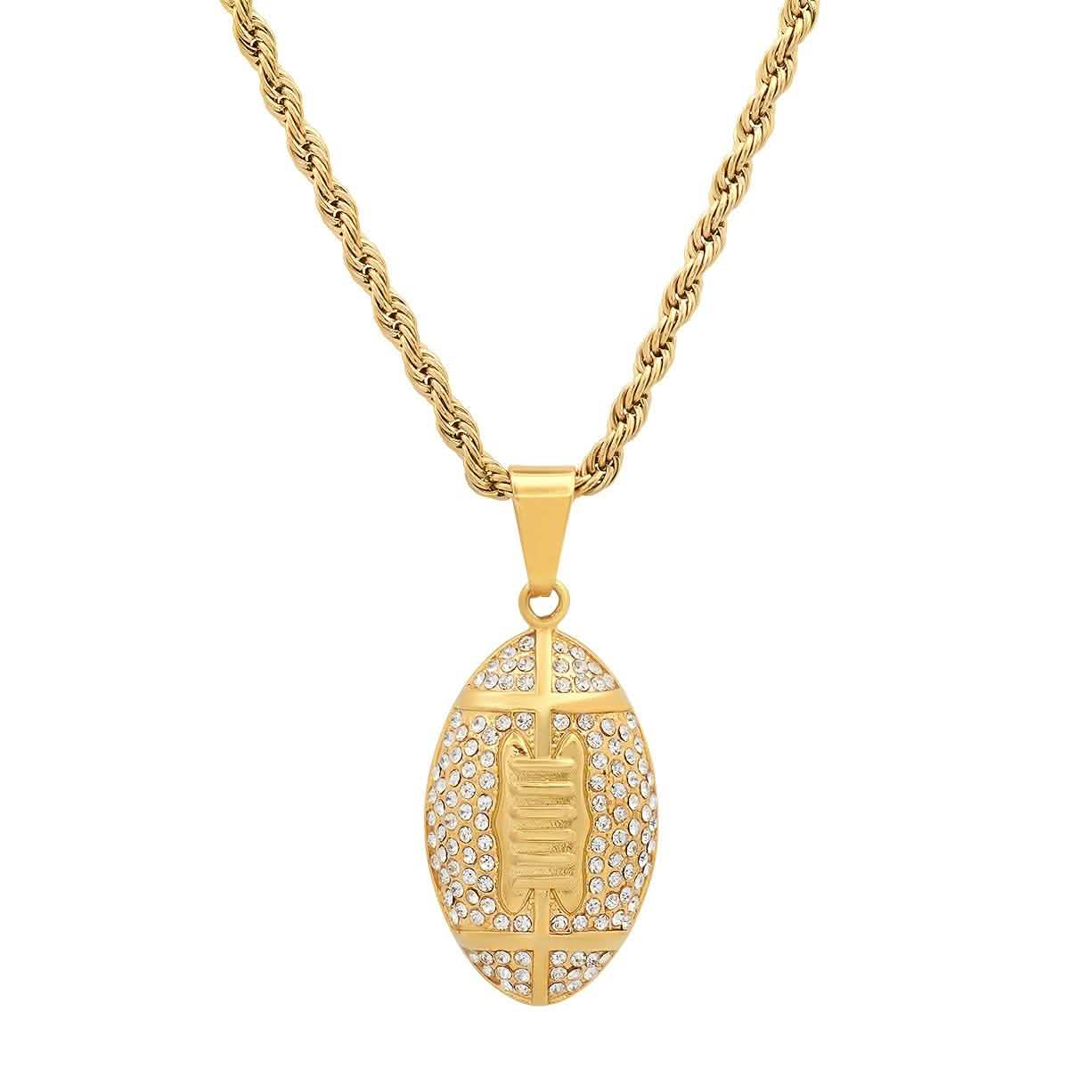 Men's 18k Gold Plated Stainless Steel and Simulated Diamonds American Football Pendant DailySale