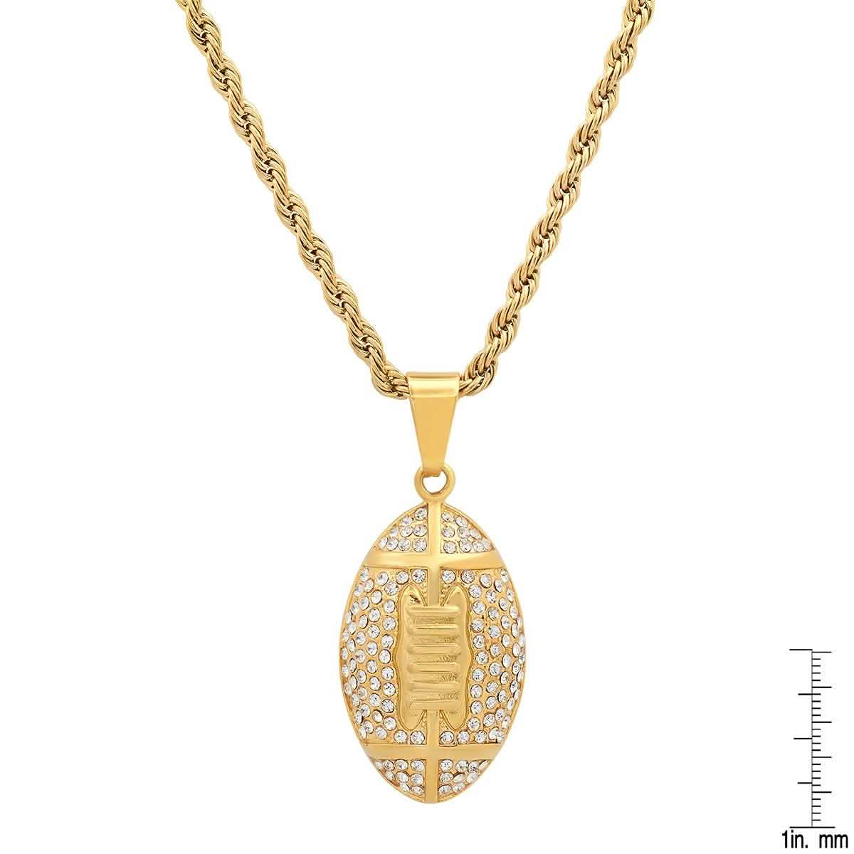 Men's 18k Gold Plated Stainless Steel and Simulated Diamonds American Football Pendant DailySale