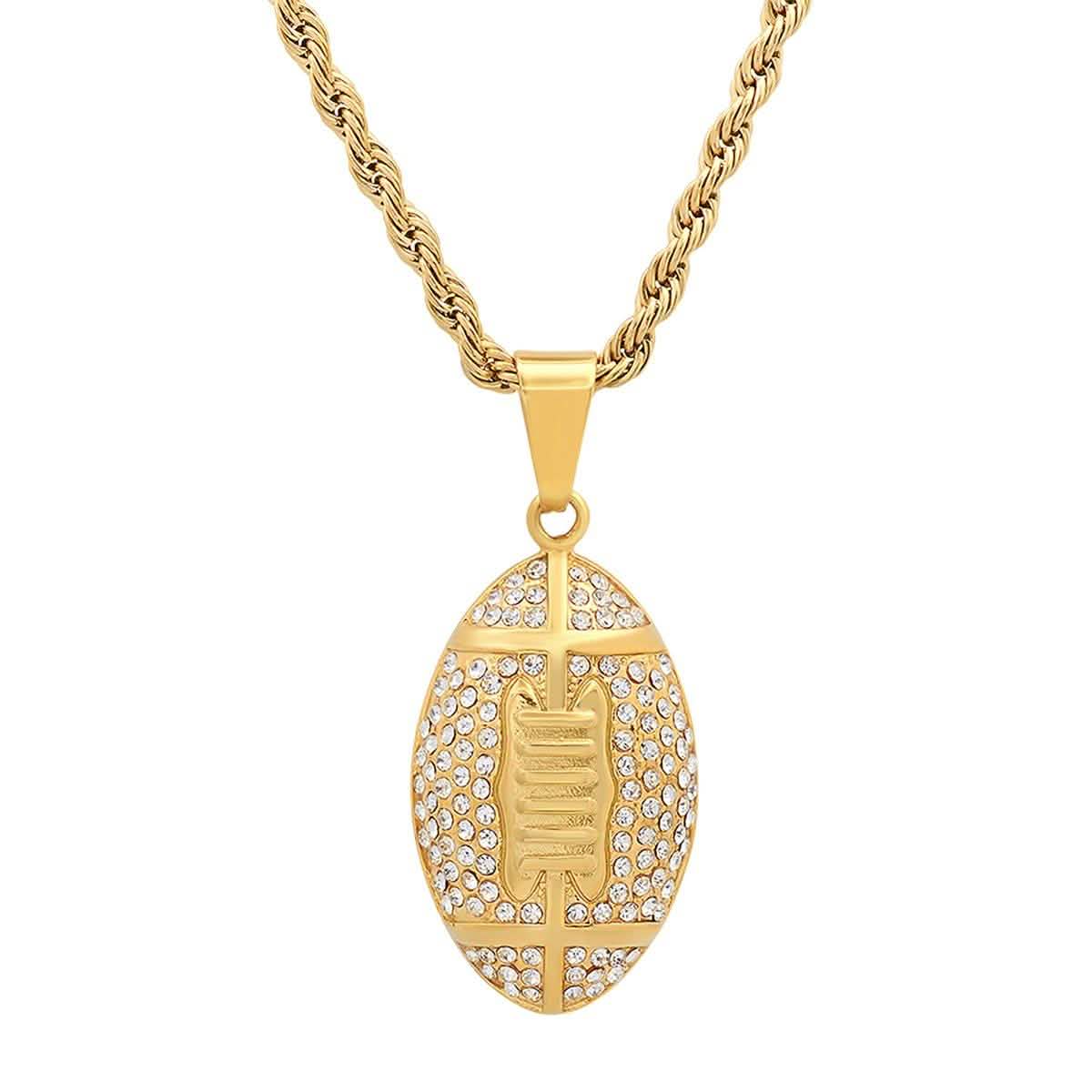 Men's 18k Gold Plated Stainless Steel and Simulated Diamonds American Football Pendant DailySale