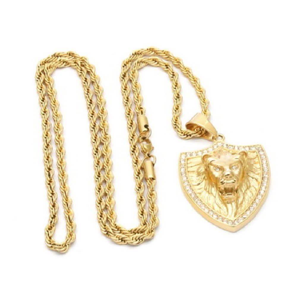 Men's 18k Gold Plated Stainless Steel and Simulated Diamonds Lion Pendant DailySale