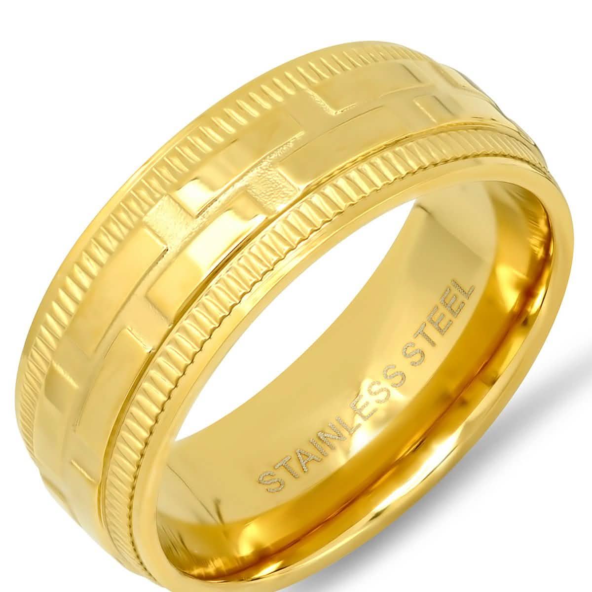 Men's 18K Gold Plated Stainless Steel Brick Pattern Ring DailySale
