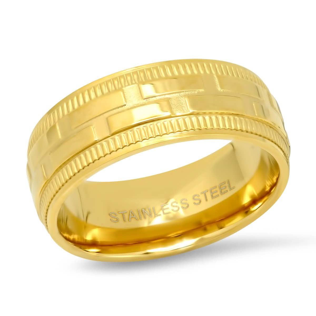 Men's 18K Gold Plated Stainless Steel Brick Pattern Ring DailySale