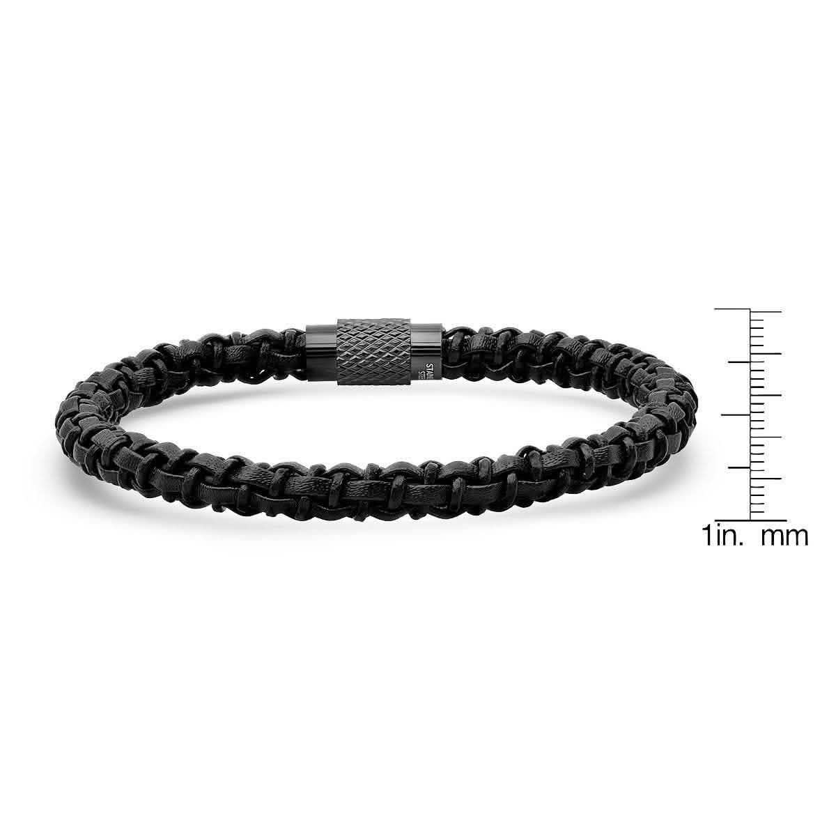 Men's Black Braided Leather Bracelet with Black IP Stainless Steel Accented Magnetic Clasp DailySale