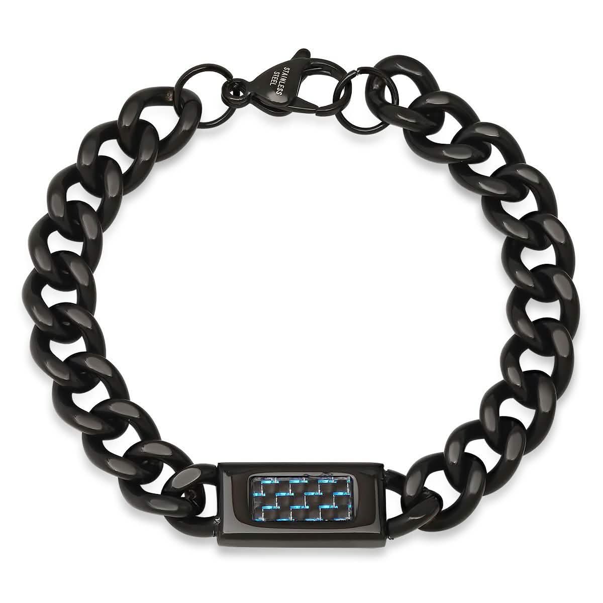 Men's Black IP Stainless Steel Cuban Link Chain ID Bracelet DailySale