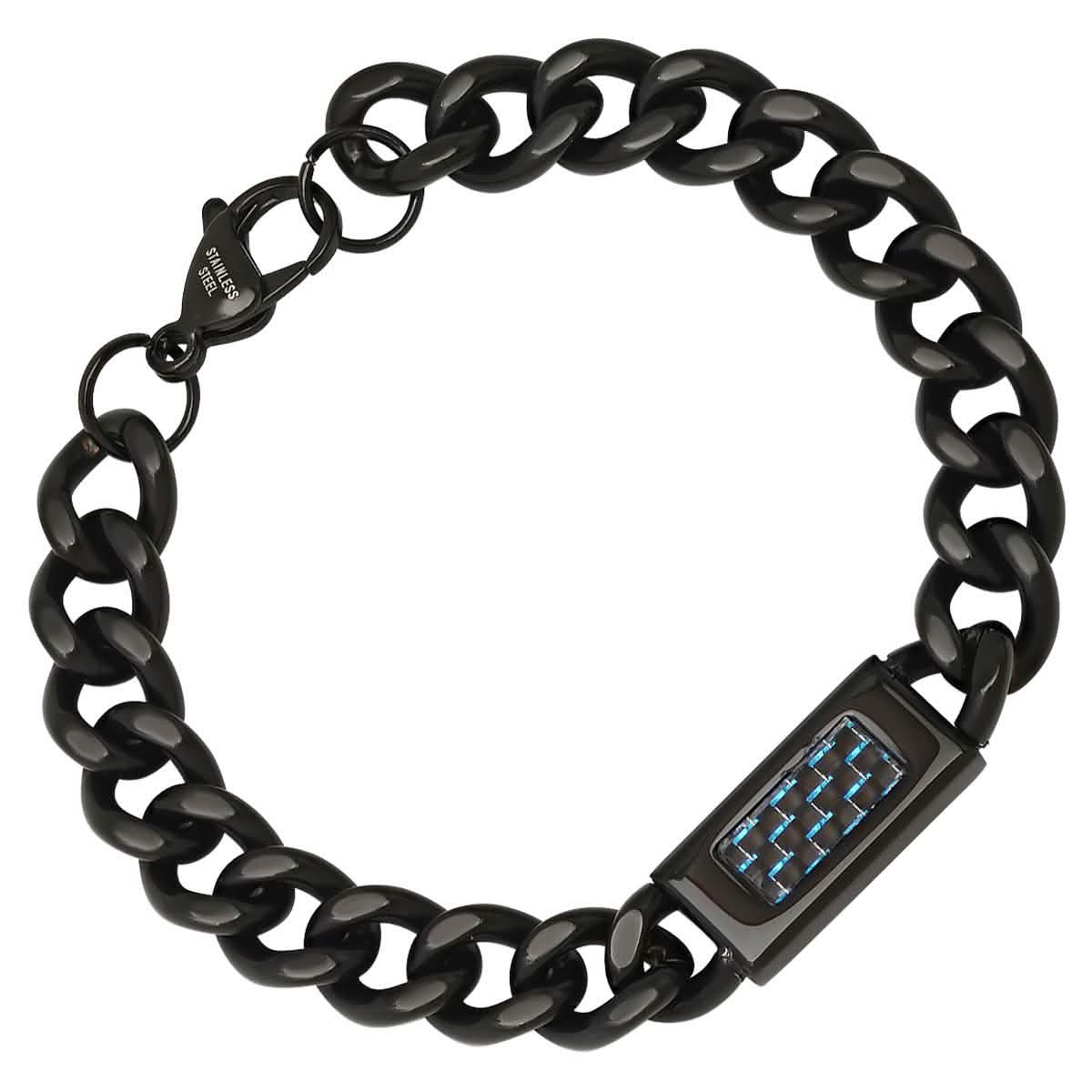 Men's Black IP Stainless Steel Cuban Link Chain ID Bracelet DailySale