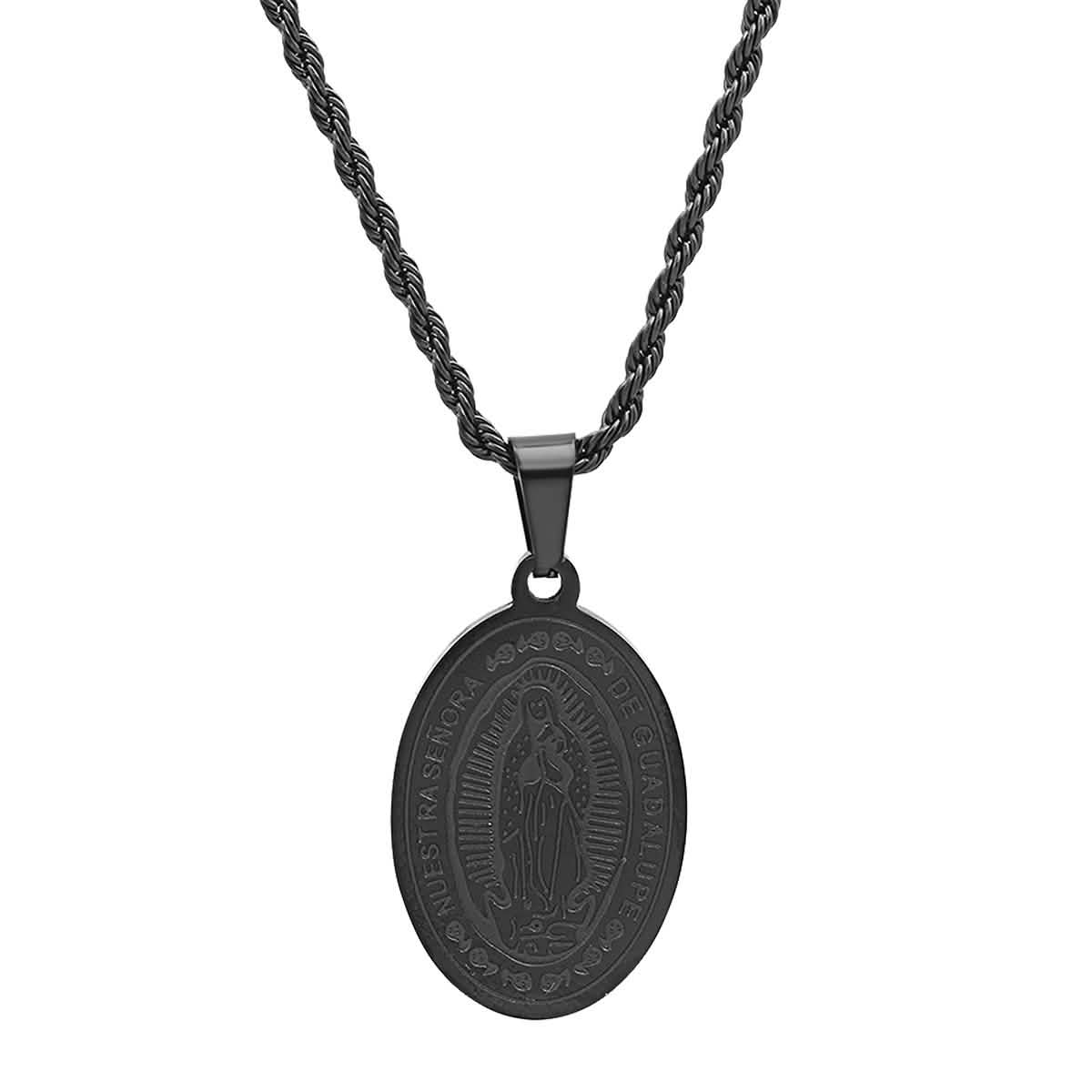 Men's Black IP Stainless Steel Lady Of Guadalupe Pendant DailySale