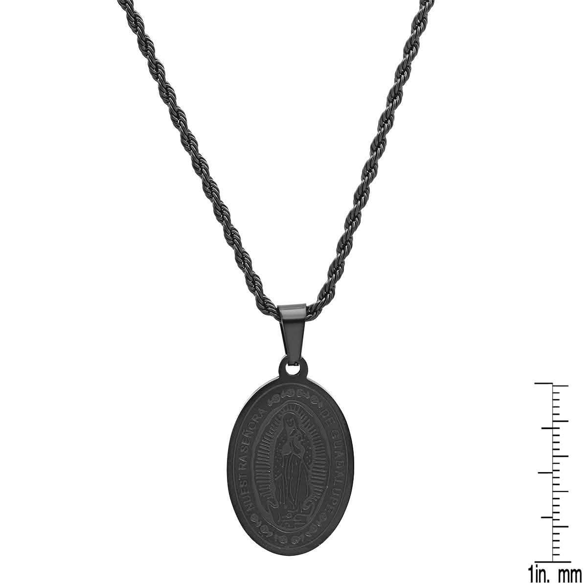 Men's Black IP Stainless Steel Lady Of Guadalupe Pendant DailySale