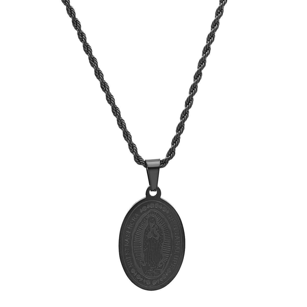 Men's Black IP Stainless Steel Lady Of Guadalupe Pendant DailySale