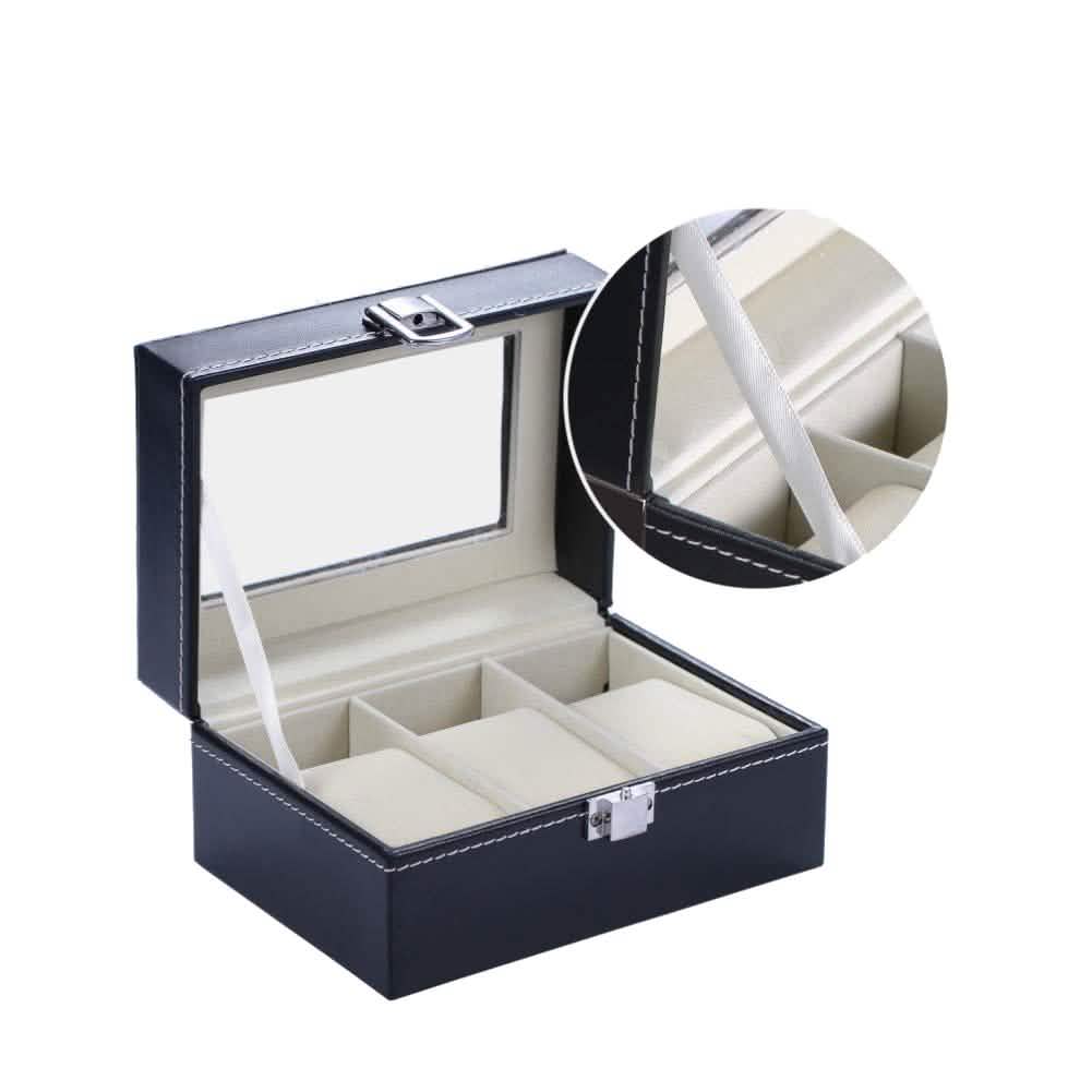 Mens Black Leather Display Glass Top Jewelry Case Organizer DailySale