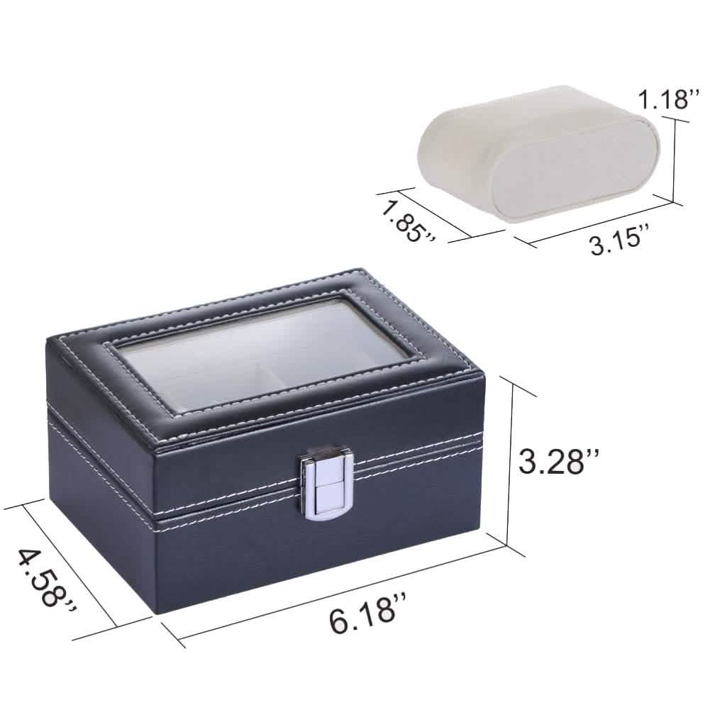 Mens Black Leather Display Glass Top Jewelry Case Organizer DailySale
