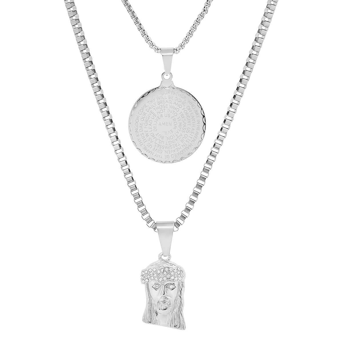Men's Box Chain Double Row Pendant and Jesus Head Necklace DailySale