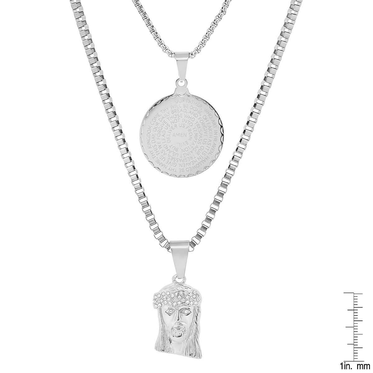 Men's Box Chain Double Row Pendant and Jesus Head Necklace DailySale