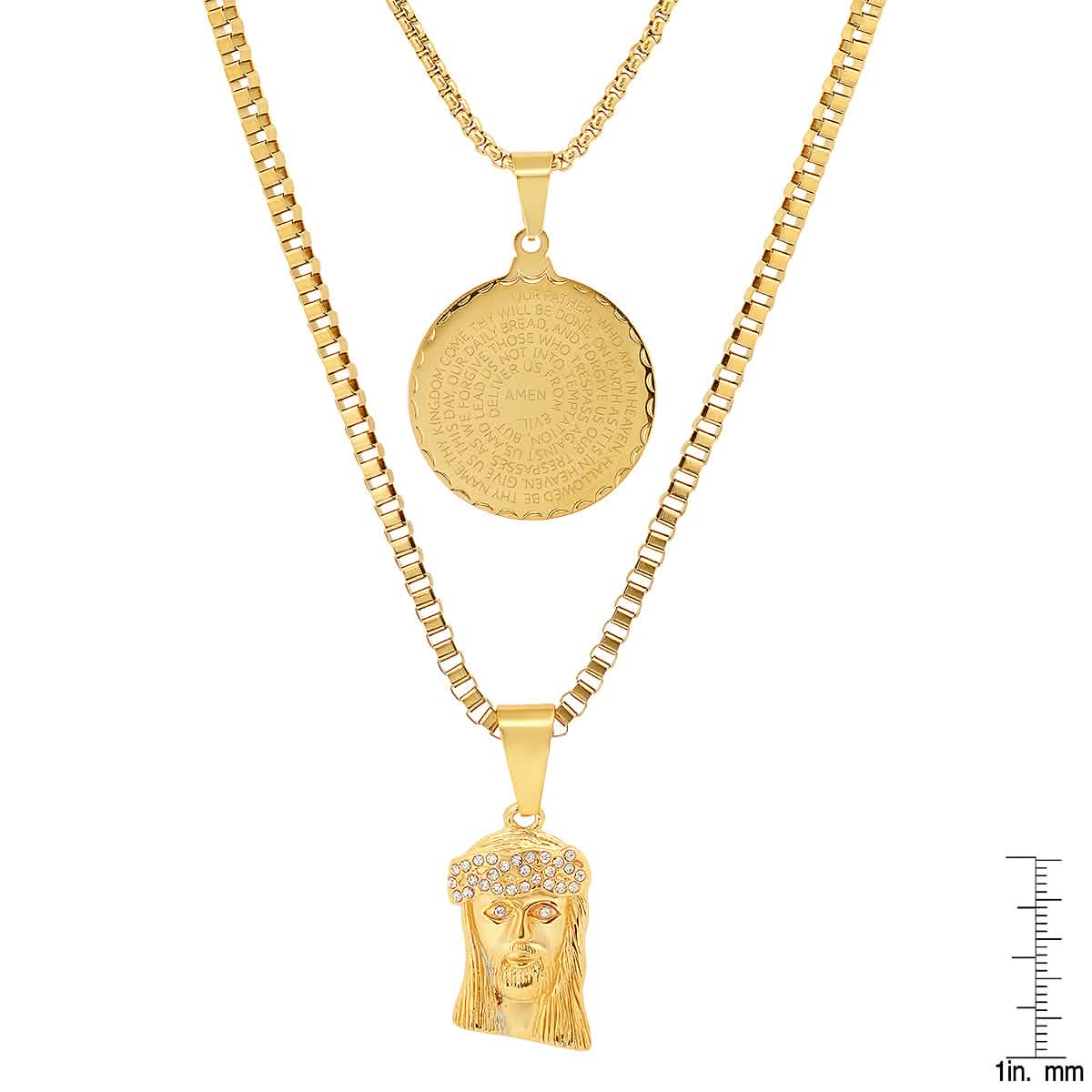 Men's Box Chain Double Row Pendant and Jesus Head Necklace DailySale