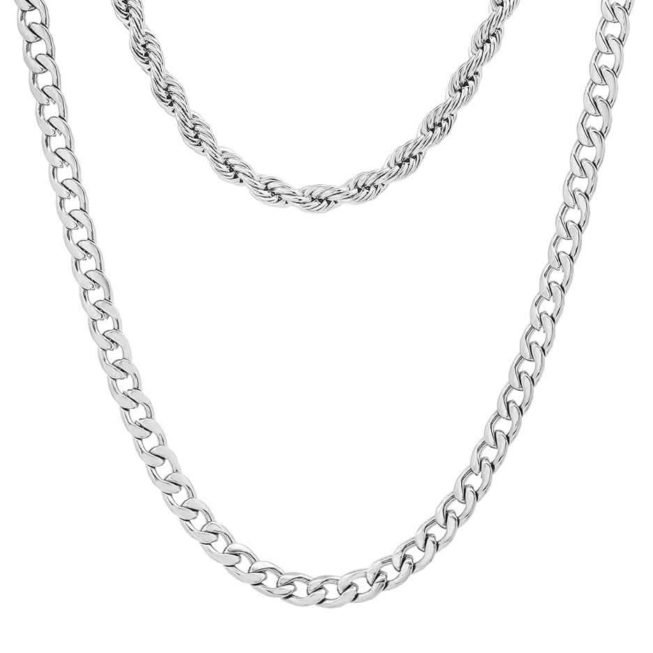 Men's Cuban and Rope Chain Double Row Necklace DailySale