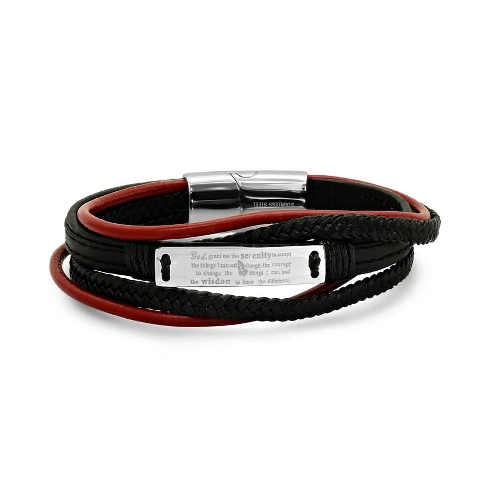 Men's Layered Leather With Stainless Steel Serenetiy Prayer Id Bracelet DailySale