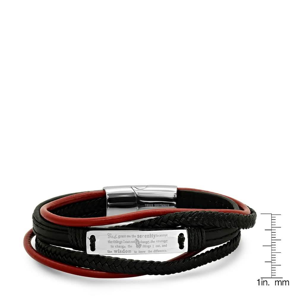 Men's Layered Leather With Stainless Steel Serenetiy Prayer Id Bracelet DailySale