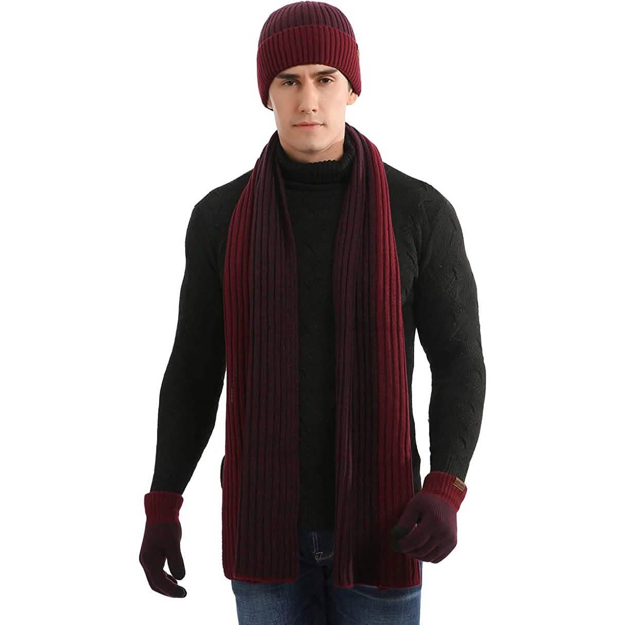 Men's Scarf and Beanie Hat Themal Gloves Set DailySale