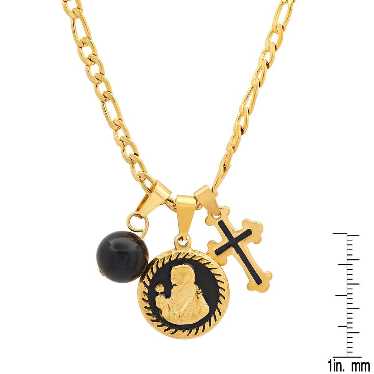 Men's Stainless Steel and Black Enamel St. Benedict, Black Ball and Cross Charm Pendant DailySale