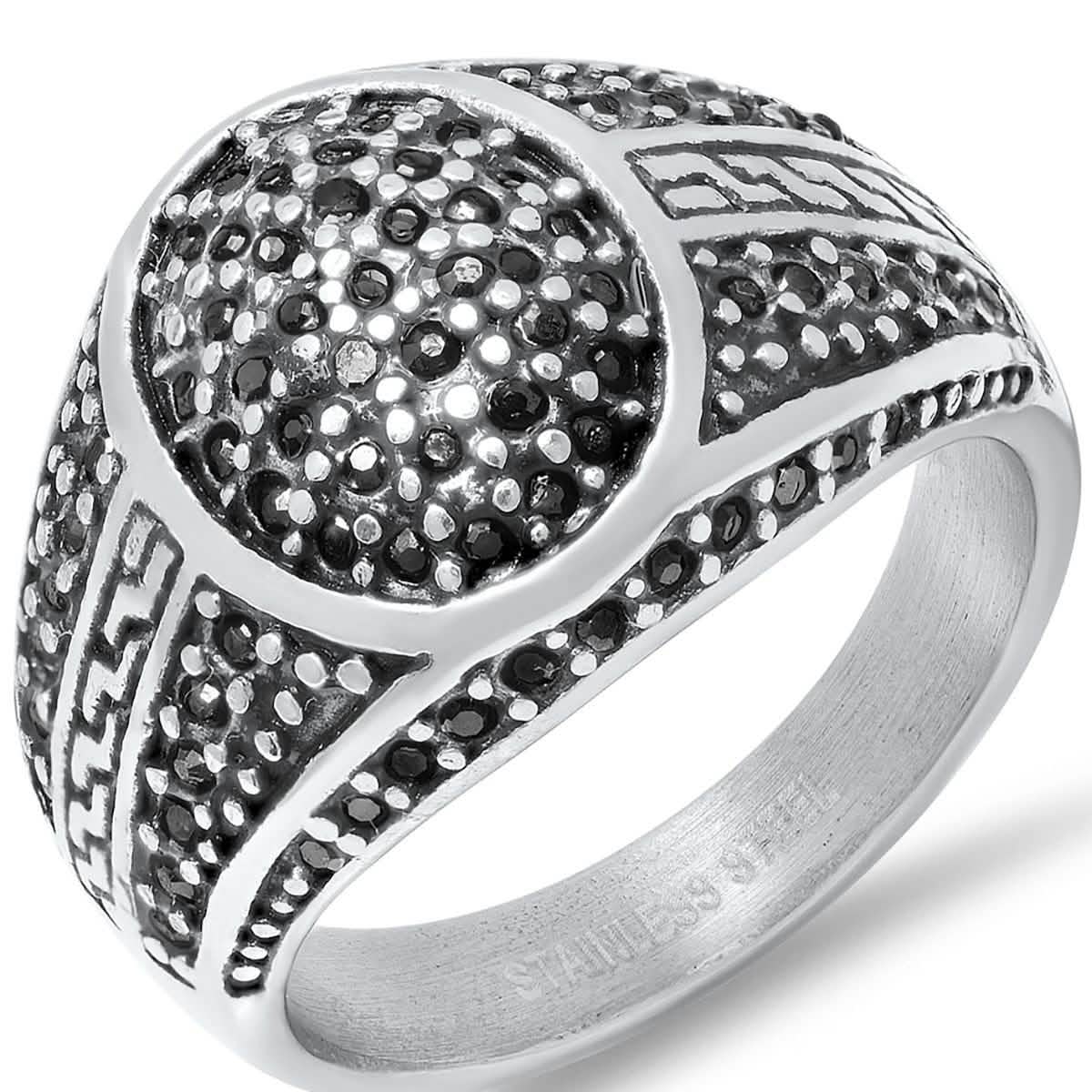 Men's Stainless Steel Black IP and Gray CZ Ring DailySale