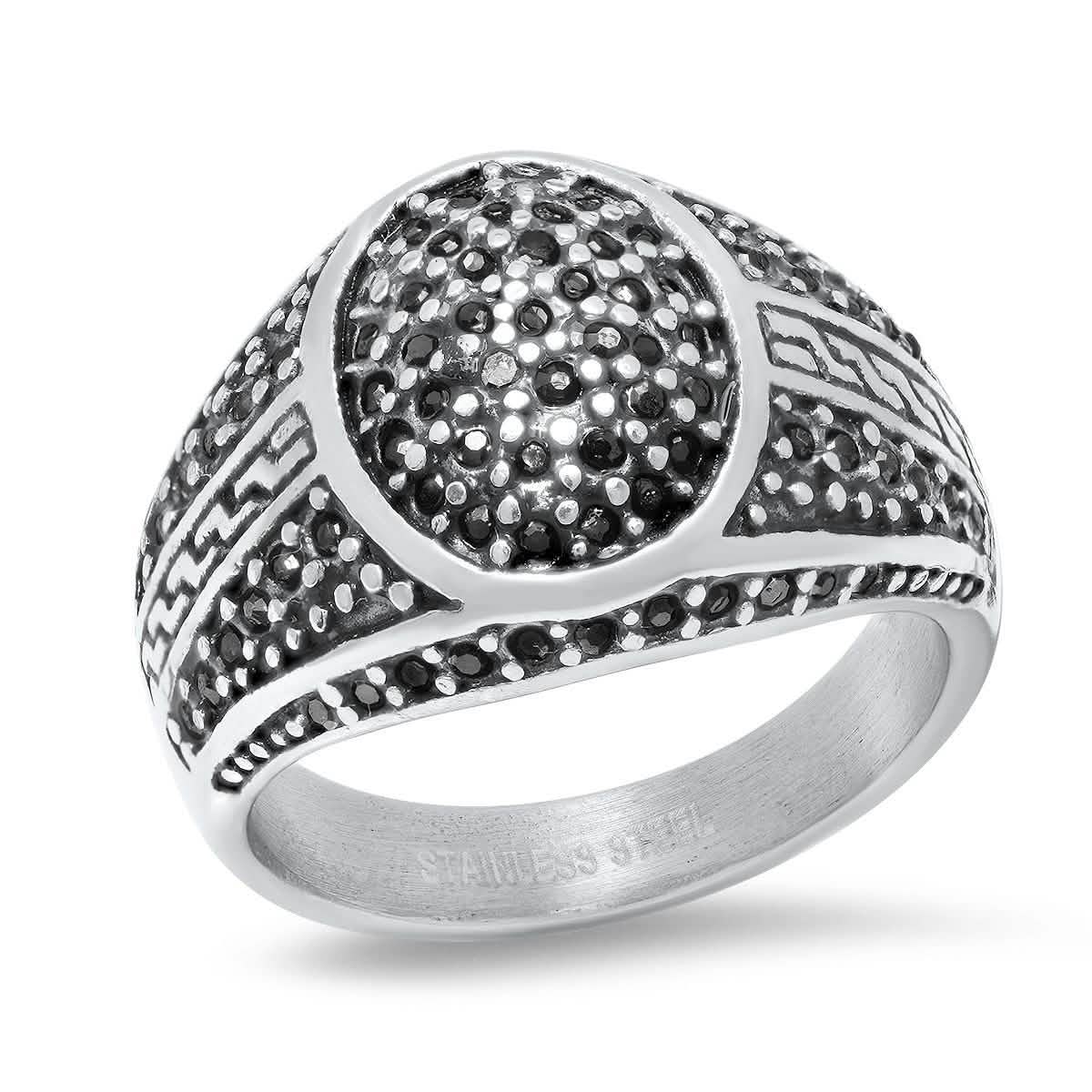 Men's Stainless Steel Black IP and Gray CZ Ring DailySale