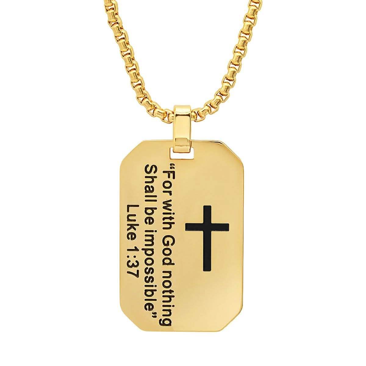 Men's Stainless Steel "For with God nothing Shall be Impossible" Dog Tag Pendant DailySale