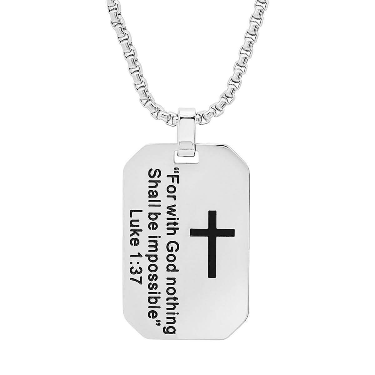 Men's Stainless Steel "For with God nothing Shall be Impossible" Dog Tag Pendant DailySale