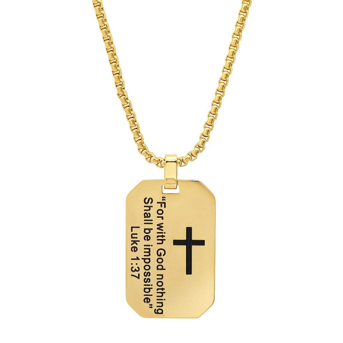 Men's Stainless Steel "For with God nothing Shall be Impossible" Dog Tag Pendant DailySale