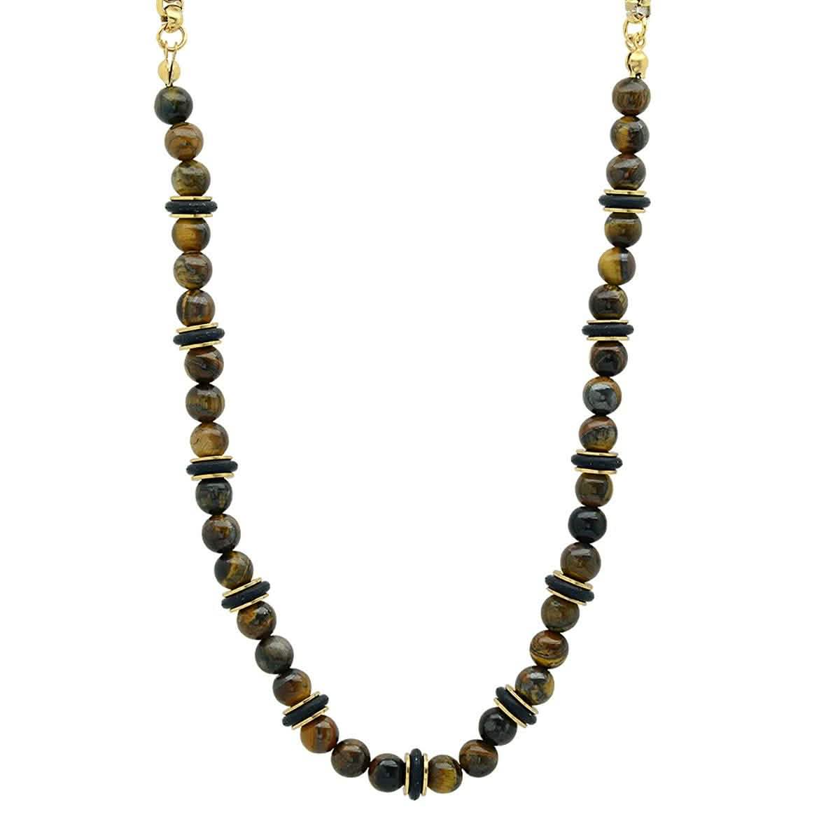 Men's Tiger Eye, Black Rubber and 18k Gold Plated Box Chain Necklace DailySale