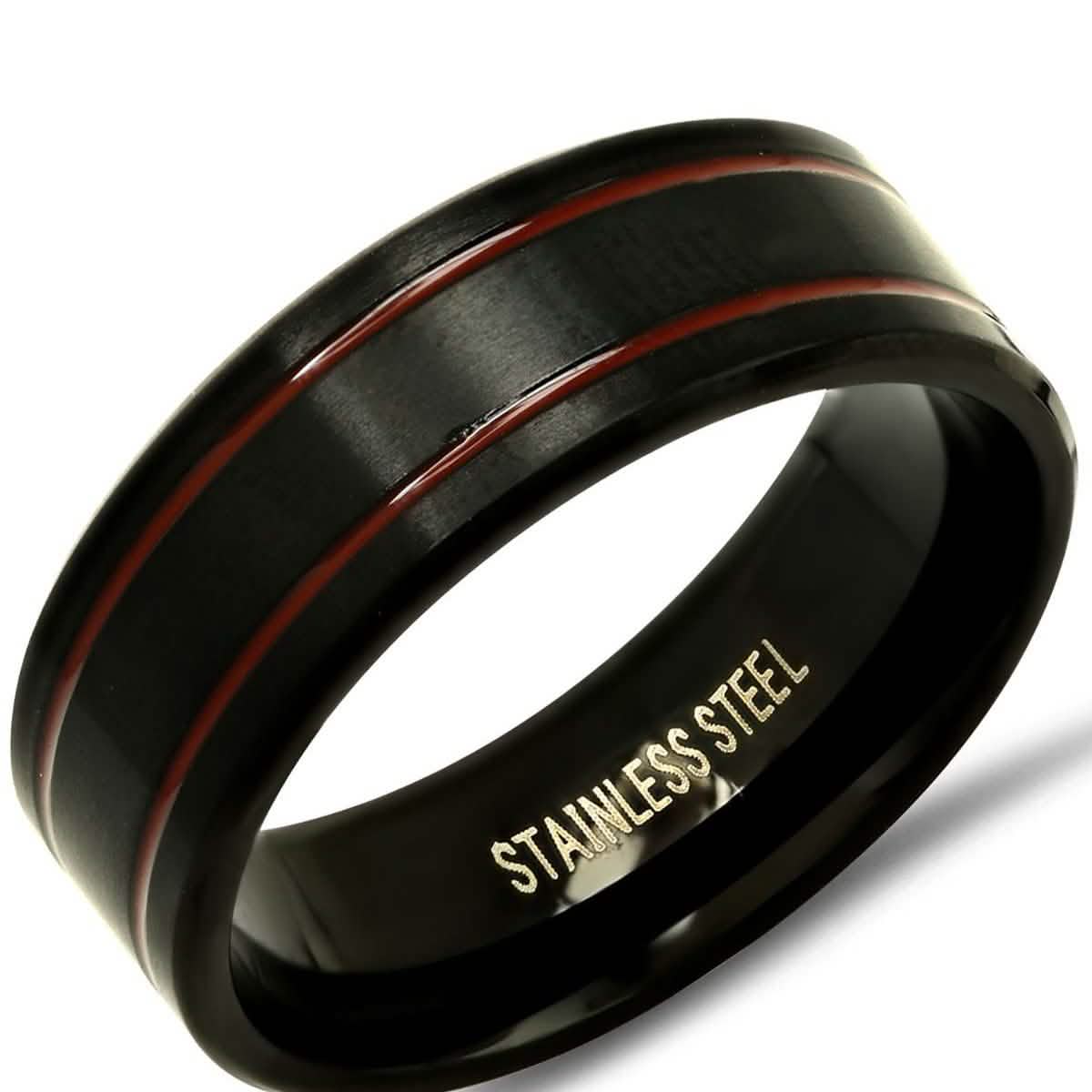 Men's Two-Tone Black and Red IP Stainless Steel Ring DailySale