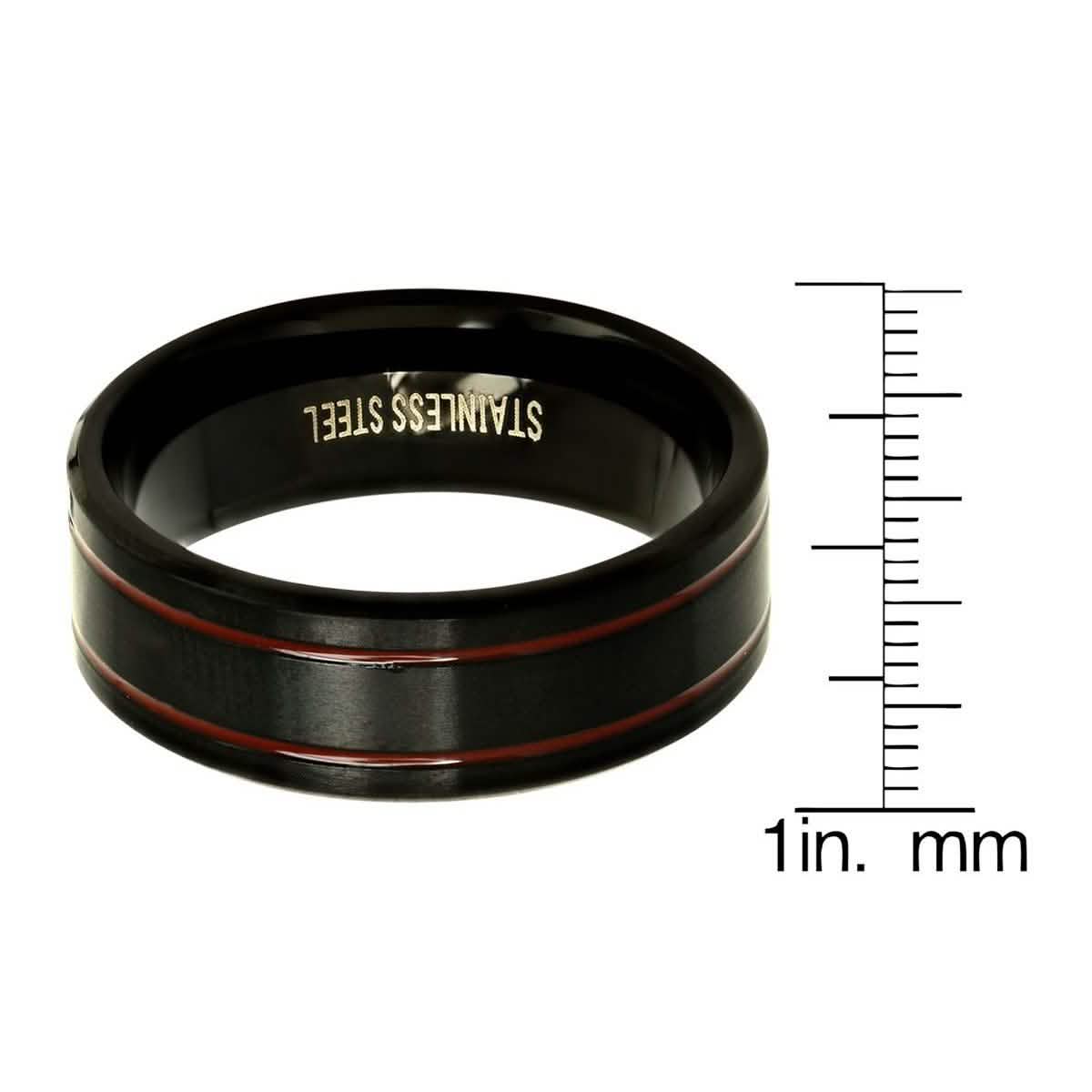 Men's Two-Tone Black and Red IP Stainless Steel Ring DailySale