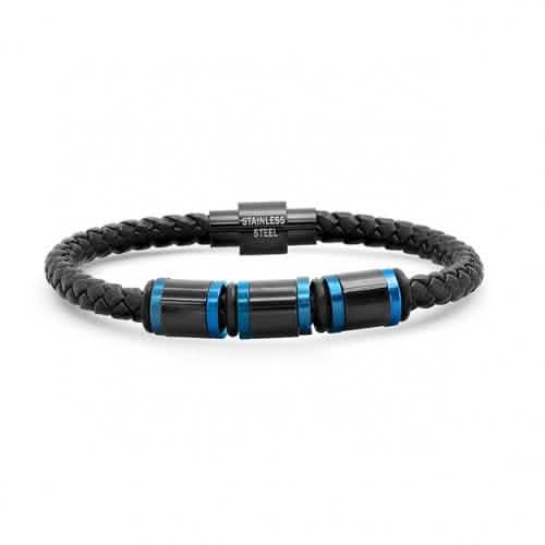 Men’s Two Tone IP Stainless Steel Leather Bracelet DailySale