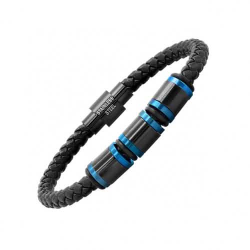 Men’s Two Tone IP Stainless Steel Leather Bracelet DailySale