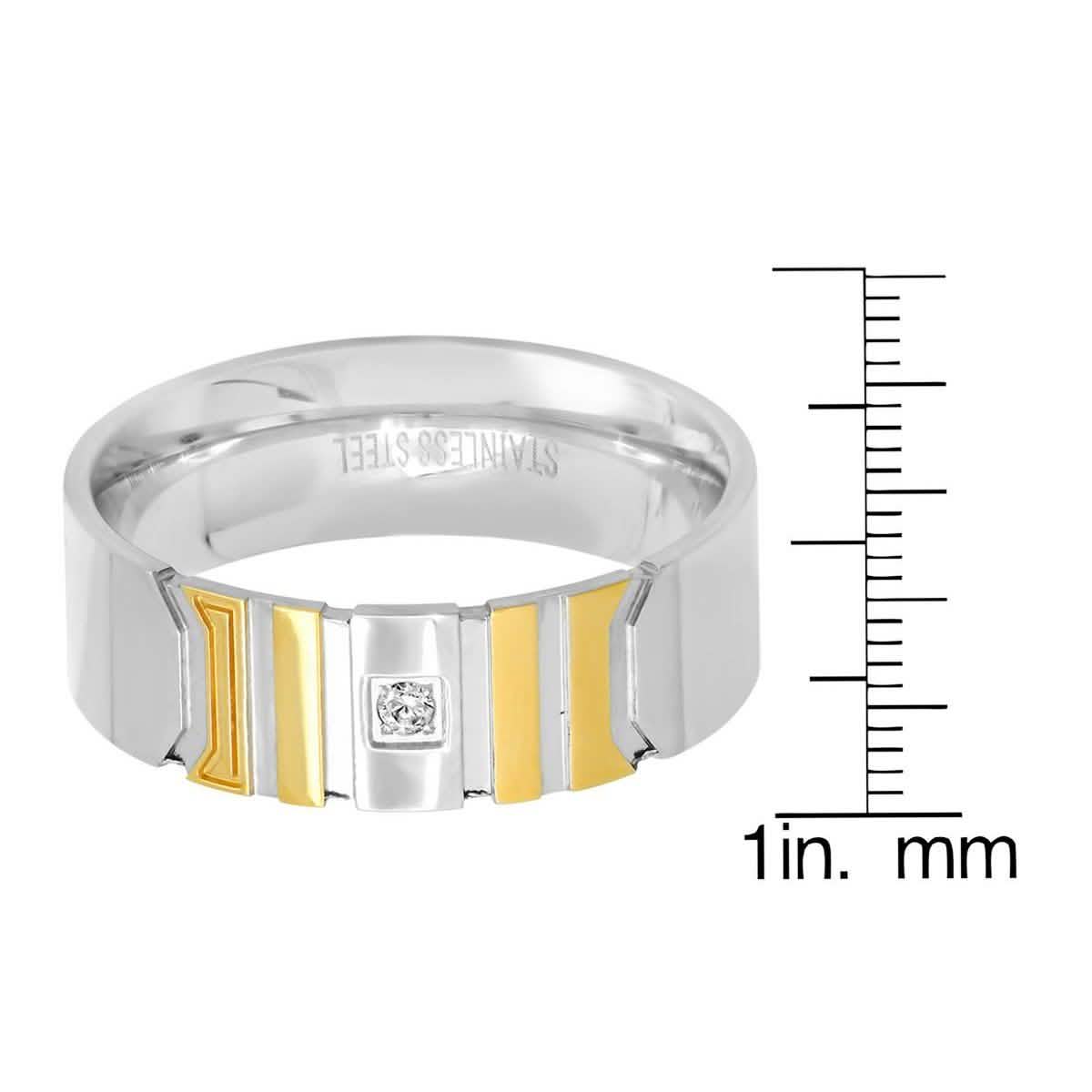 Men's Two-Tone Stainless Steel and 18K Gold Plated Ring with Simulated Center Diamond DailySale