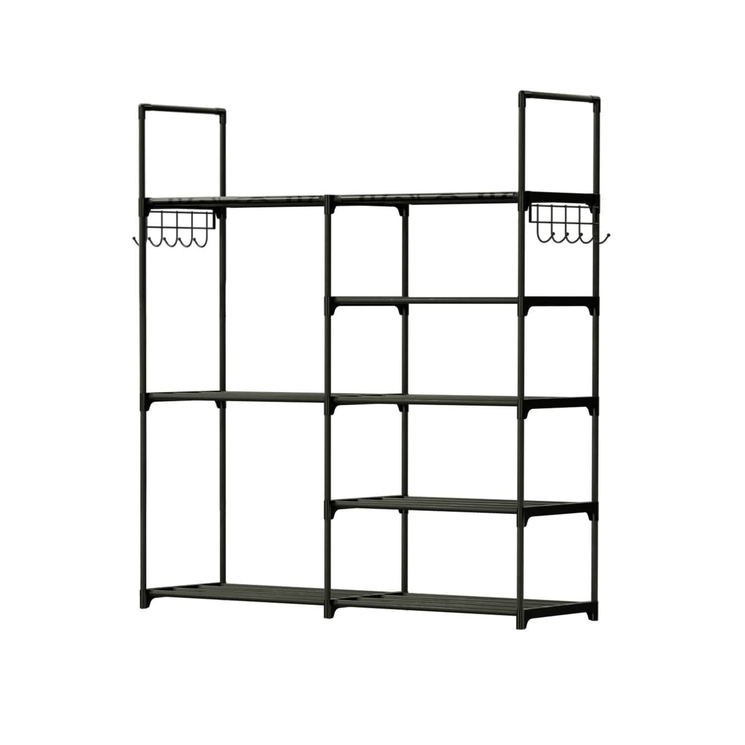 Metal Shoe Storage Shelf Free Standing Shoe Stand with 2 Row Hooks DailySale