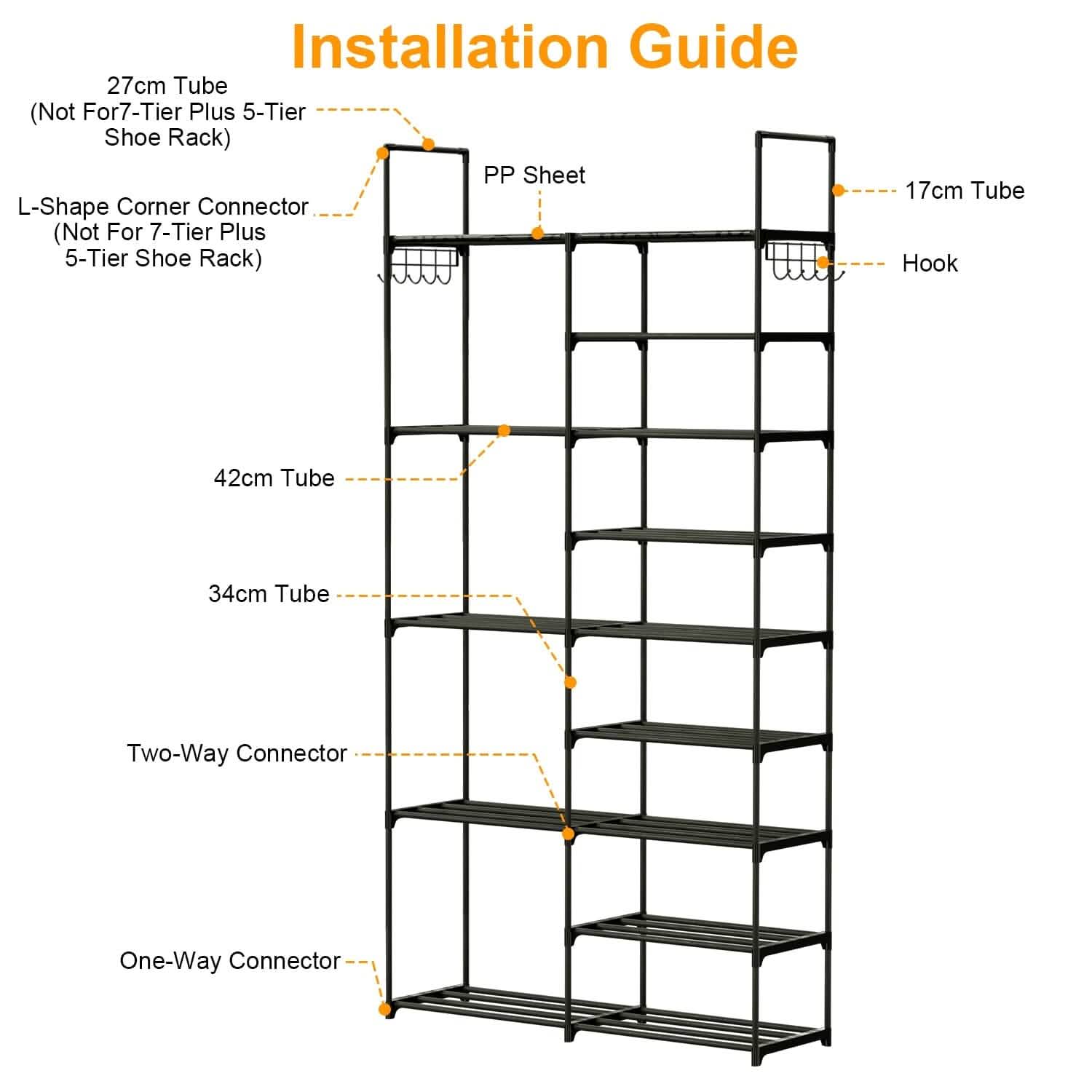 Metal Shoe Storage Shelf Free Standing Shoe Stand with 2 Row Hooks DailySale