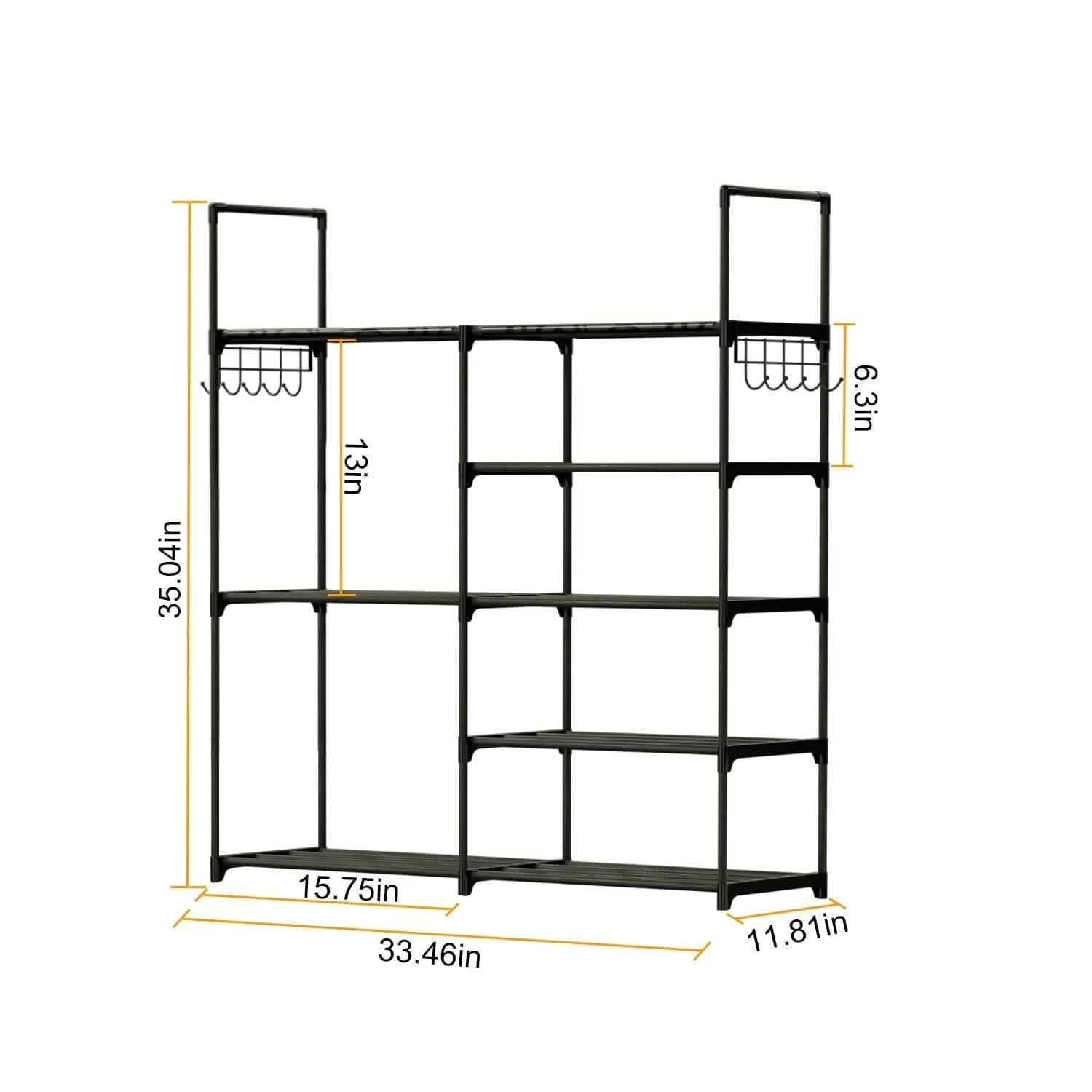 Metal Shoe Storage Shelf Free Standing Shoe Stand with 2 Row Hooks DailySale
