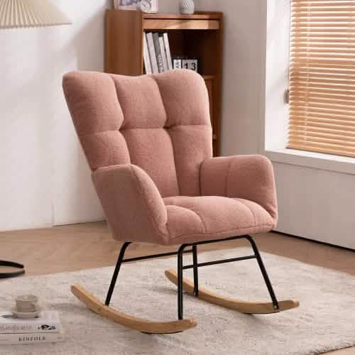 Mid-Century Modern Teddy Fabric Tufted Upholstered Rocking Chair DailySale