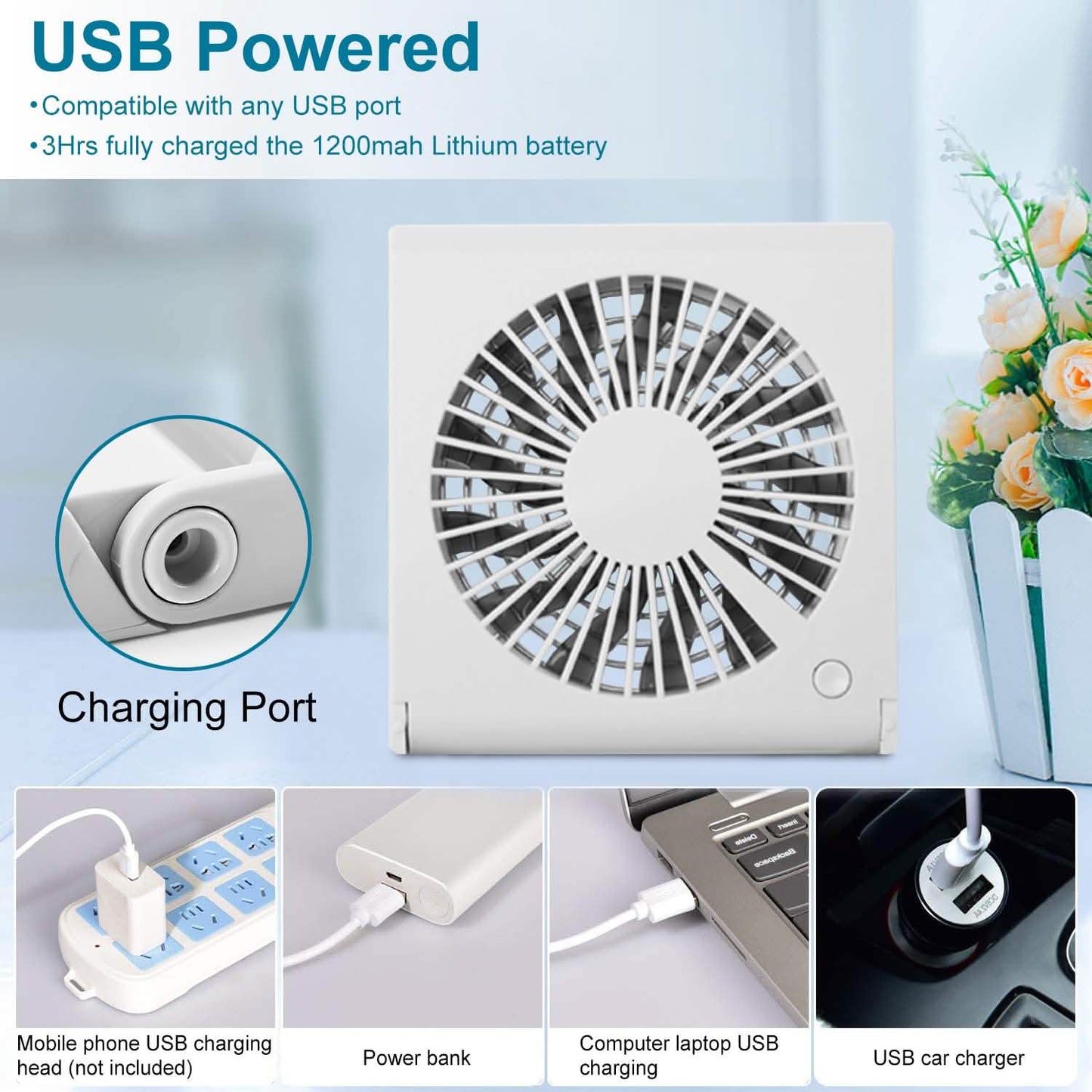 Mini Electric Desk Fan USB Rechargeable DailySale
